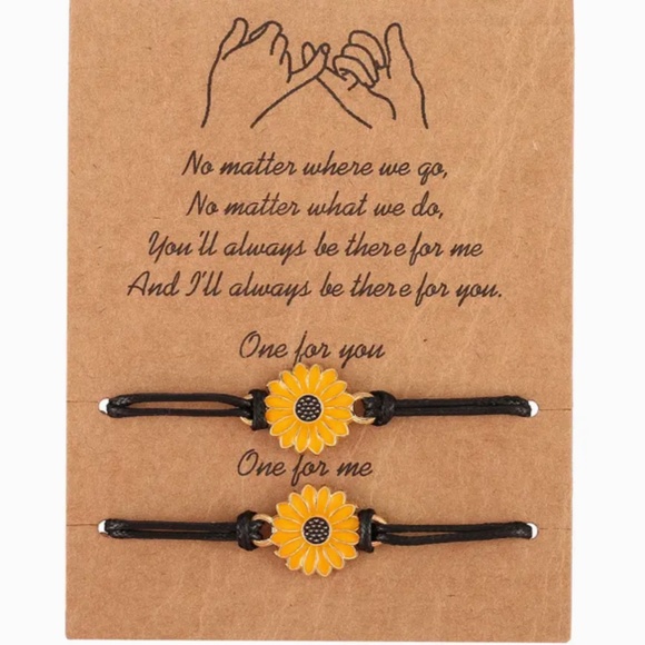 NEW PAIR OF SUNFLOWER CHARM FRIENDSHIP/UNISEX ADJUSTABLE FAUX LEATHER BRACELETS - Picture 1 of 7